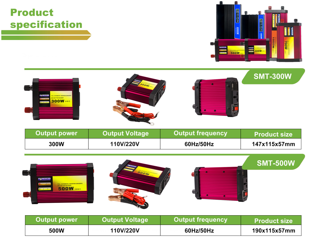 Car Power Inverter Converter 300W/500W/700W/1000W/2000W Pure sine