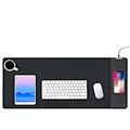 Wireless Charging Detachable Waterproof Leather Desk Mat Soft Breathable Large Computer Mat with Wrist Rest for Office Use