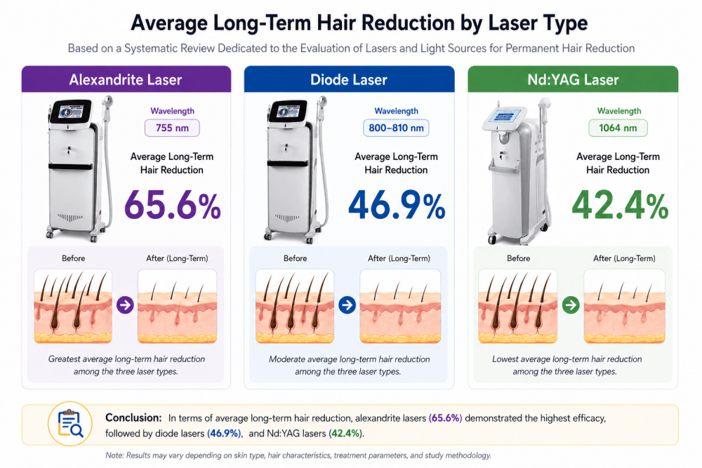 average lone term hair reduction by laser type