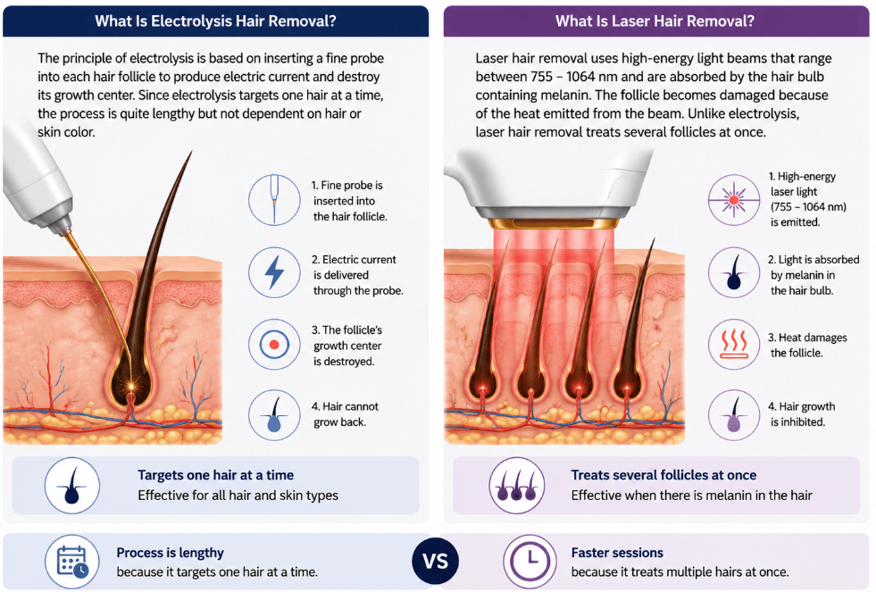 what is the difference between electrolysis and laser hair removal
