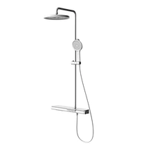 chrome shower system with tempered mixer shelf