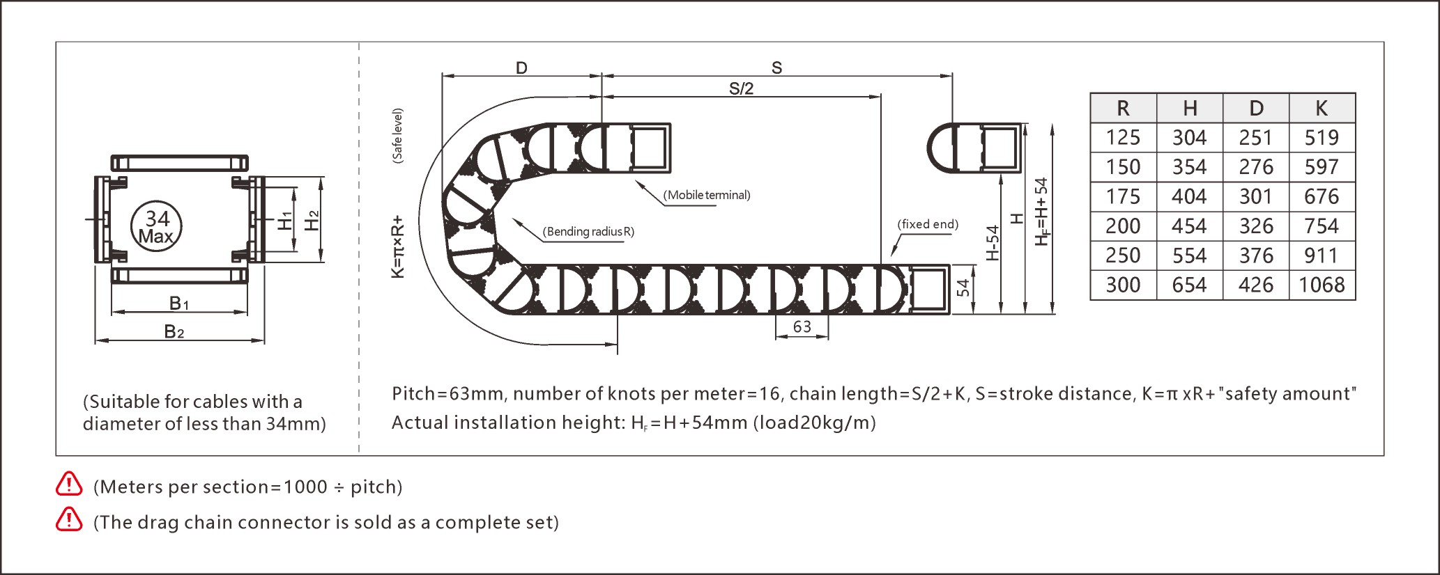 Versatile heavy duty light duty cable chain designed for varying load applications.