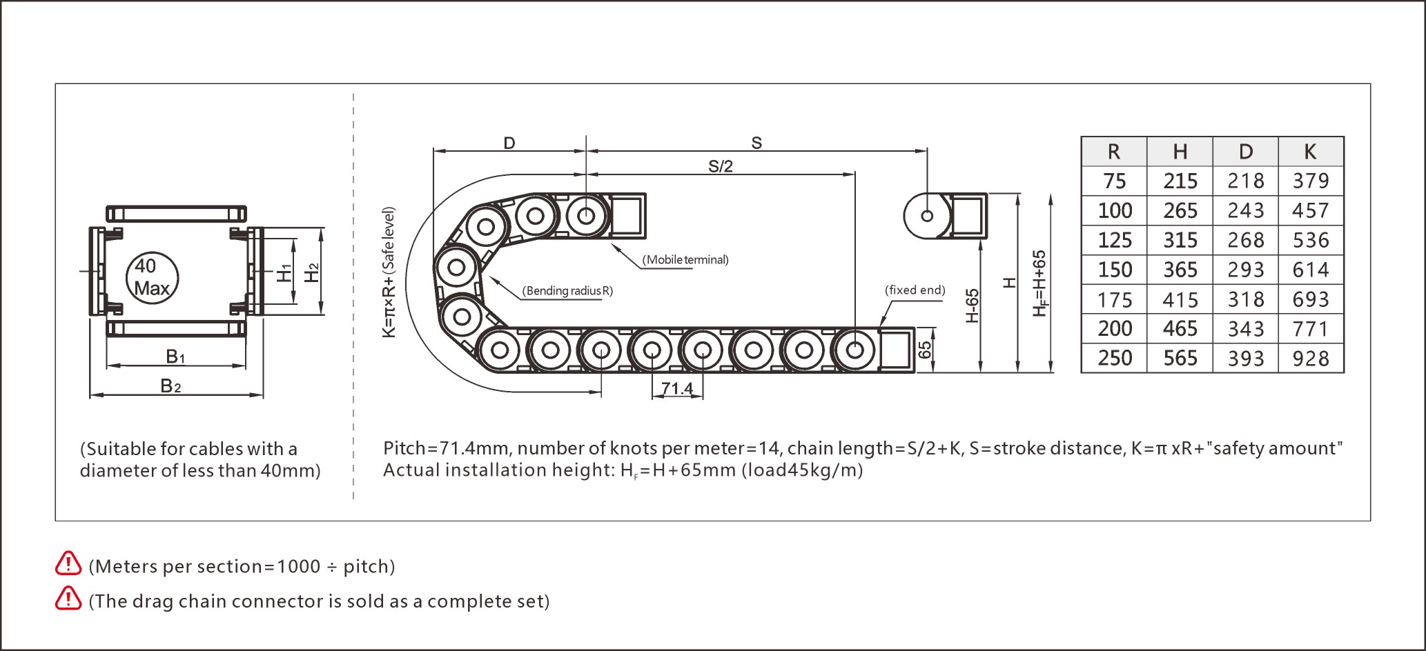 This reinforced carrier cable provides enhanced strength and stability for dynamic cable applications.