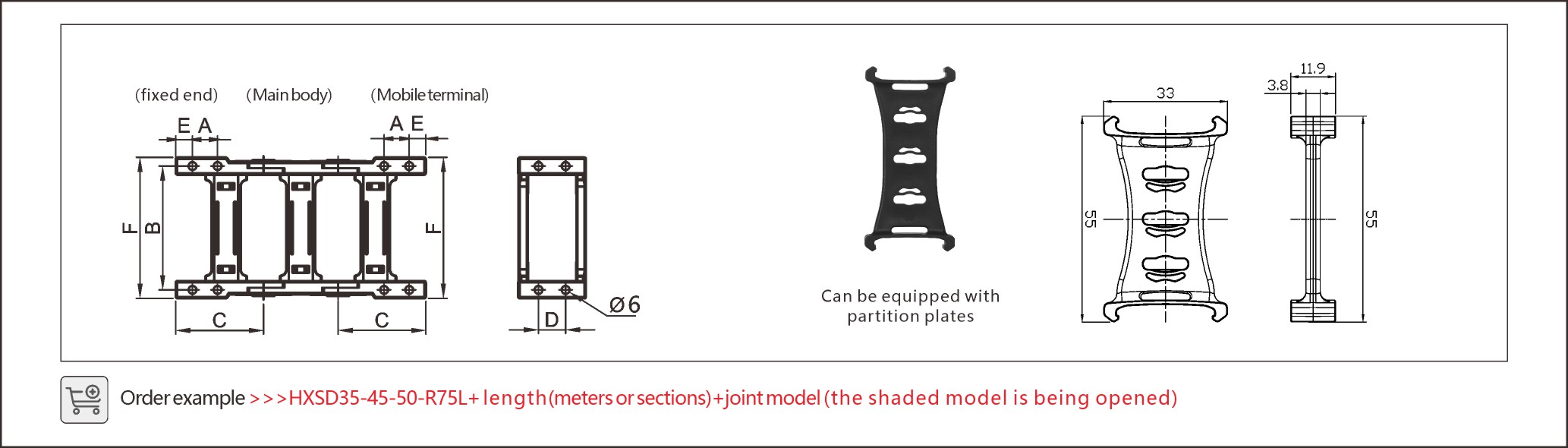 Durable heavy duty cable carrier chain for secure and efficient cable routing.