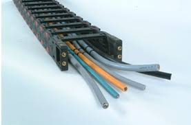 Durable drag chain assembly designed for smooth cable guidance and protection in industrial automation systems.