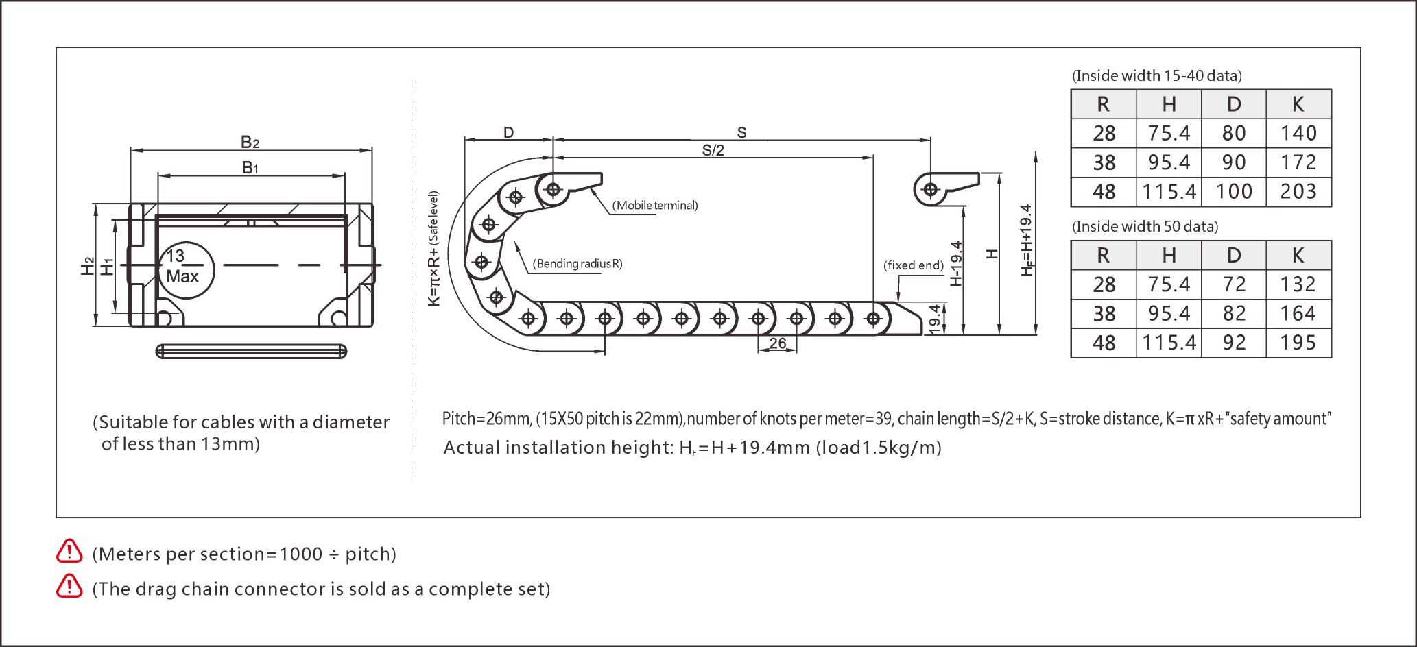 Durable mini cables chains for compact and precise cable management applications.