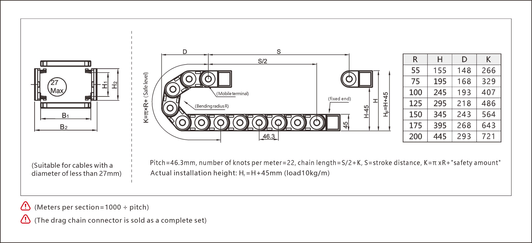 Heavy-duty reinforced cable drag chain designed for high-load cable guidance in automated systems.