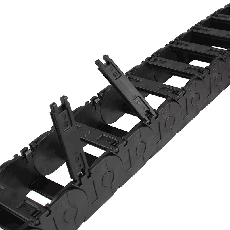 Low profile cable chain is ideal for compact spaces requiring efficient cable management.
