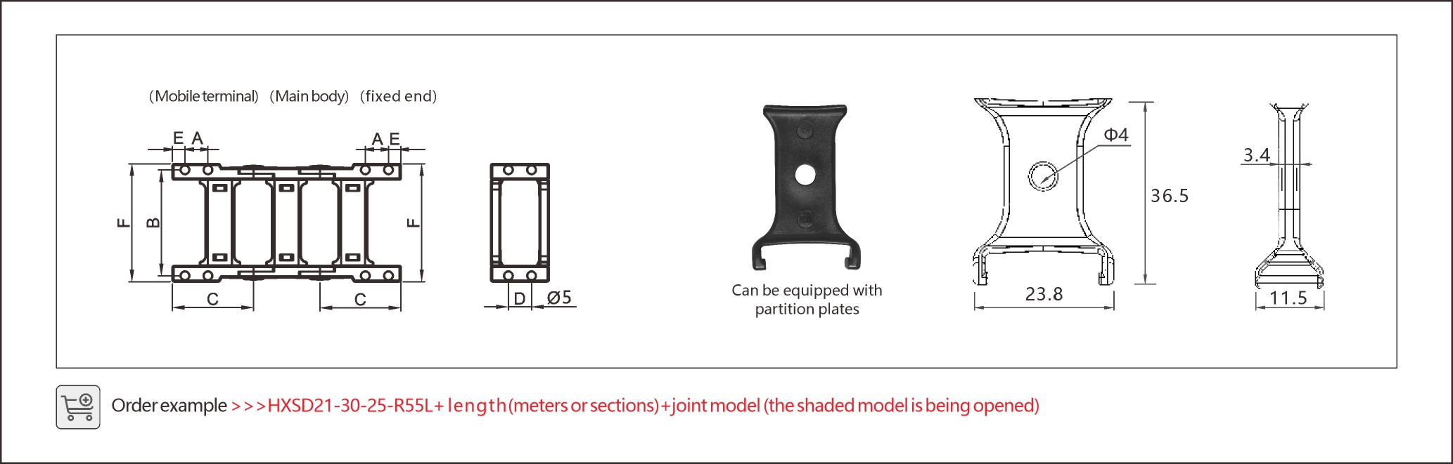 Space-saving 30mm max reinforced cable chain offering reliable performance in compact cable routing setups.