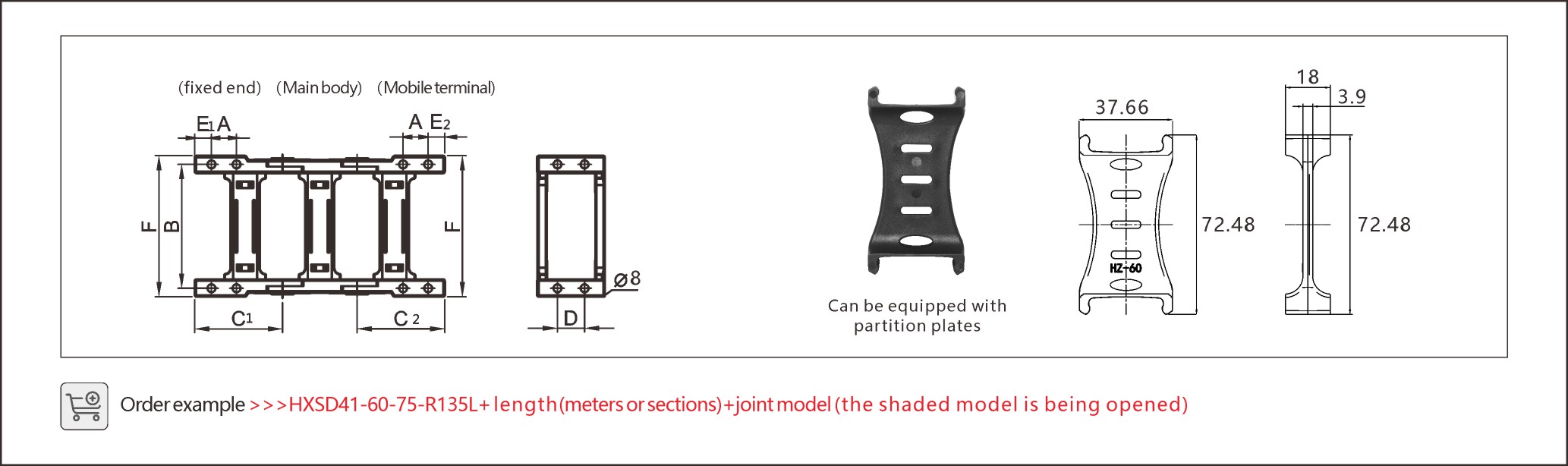 The rotary energy chain provides efficient and flexible energy transmission, ideal for continuous movement and dynamic applications.