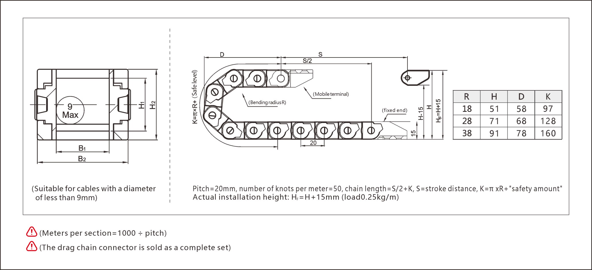 Mini cable chain designed for compact and precise motion systems.