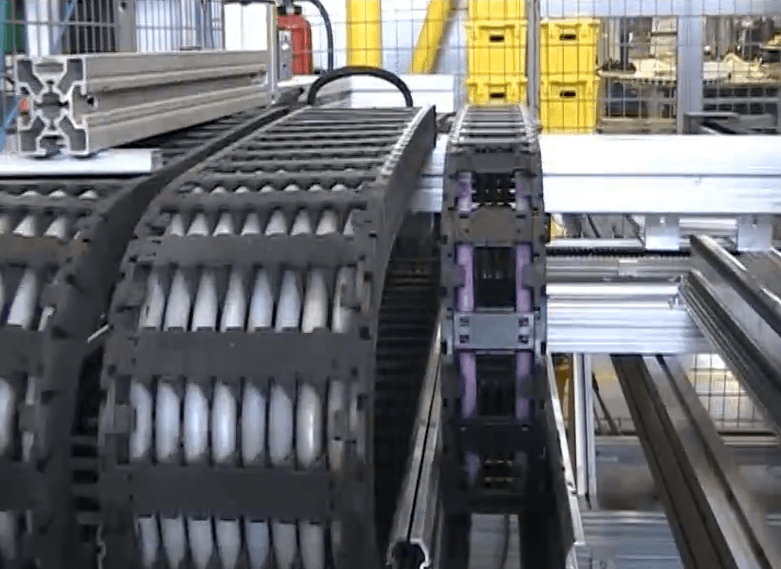 High speed dynamic cable chain supports rapid movement while protecting cables in automated machinery.