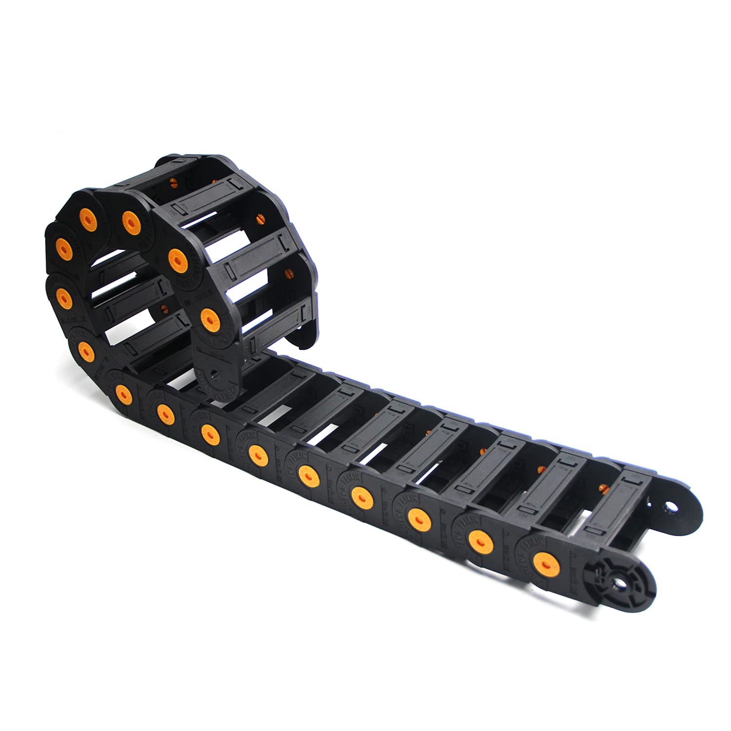 Durable meat processing cable management chain designed for clean and efficient production lines.