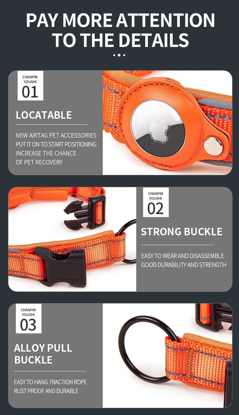 GPS Cat Collar Reflective - Apple Air Tag Dog Collar Pet locator dog tracking Waterproof IP67