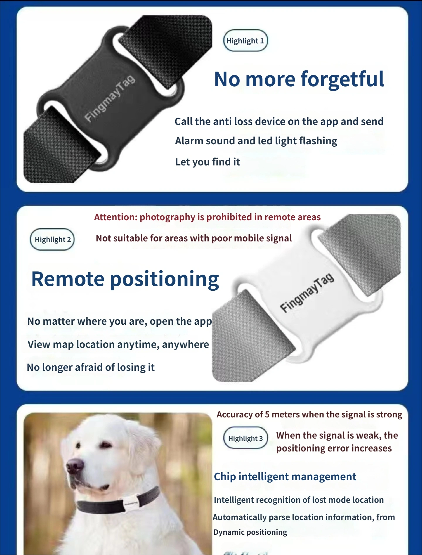 Best dog tracker Pet locator - Dog collar tracker Anti-Lost Real-Time Positioning for Large Breed Dogs