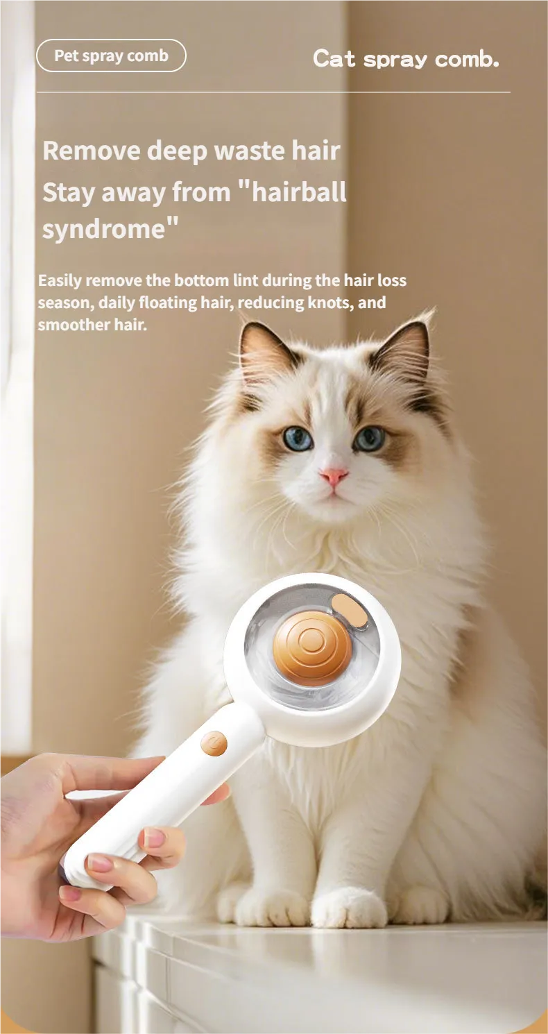 Self Cleaning Steamy Pet Comb - Cat Comb Spray comb Hair Removal for Puppies & Adult Dogs