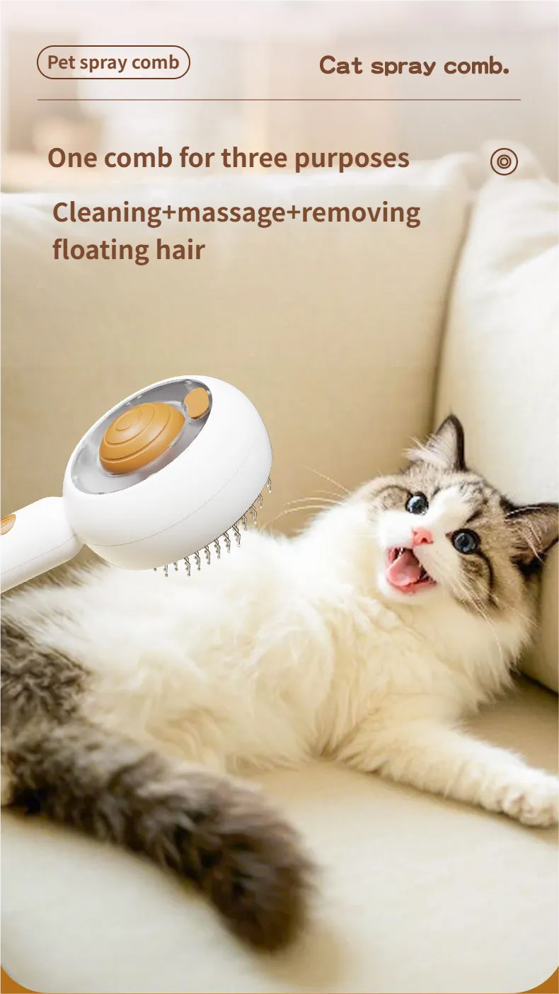 Pet Comb Spray comb - Self Cleaning Steamy Pet Brush for Cats & Small Dogs