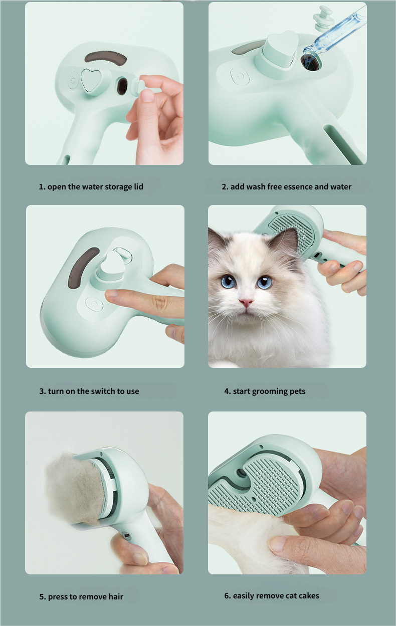 Cat Comb Self Cleaning Spray comb - Steamy Pet Brush Anti-Static Grooming