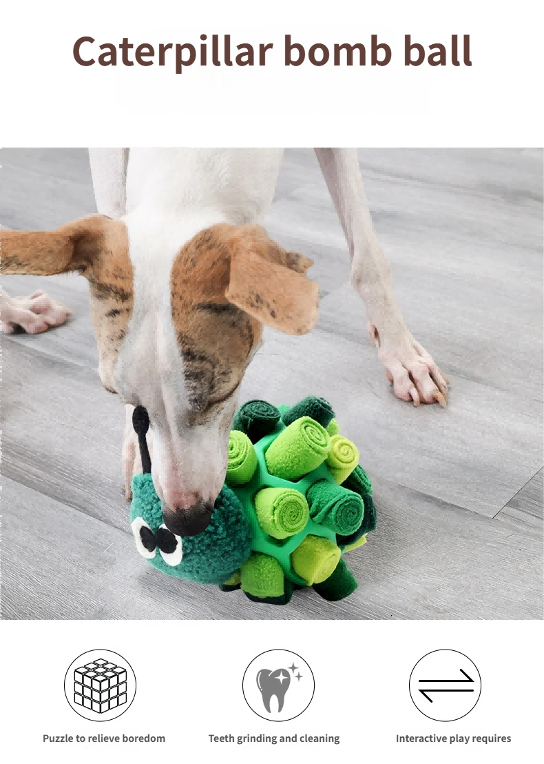 Interactive Tug Toys - Educational toys Slow Feeder Caterpillar Snuffle Ball for Puppies & Adult Dogs