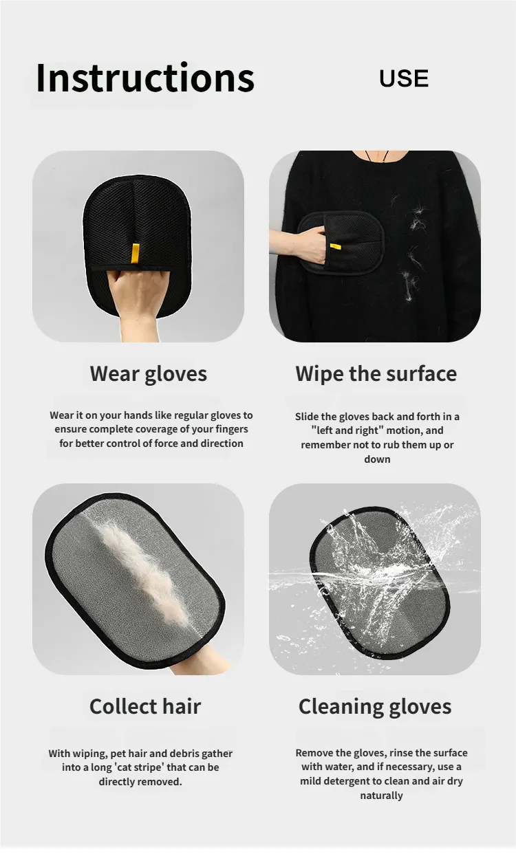 Cat Brush Glove - Electrostatic Pet Hair Glove Pet Hair Removal Gloves for Puppies & Kittens