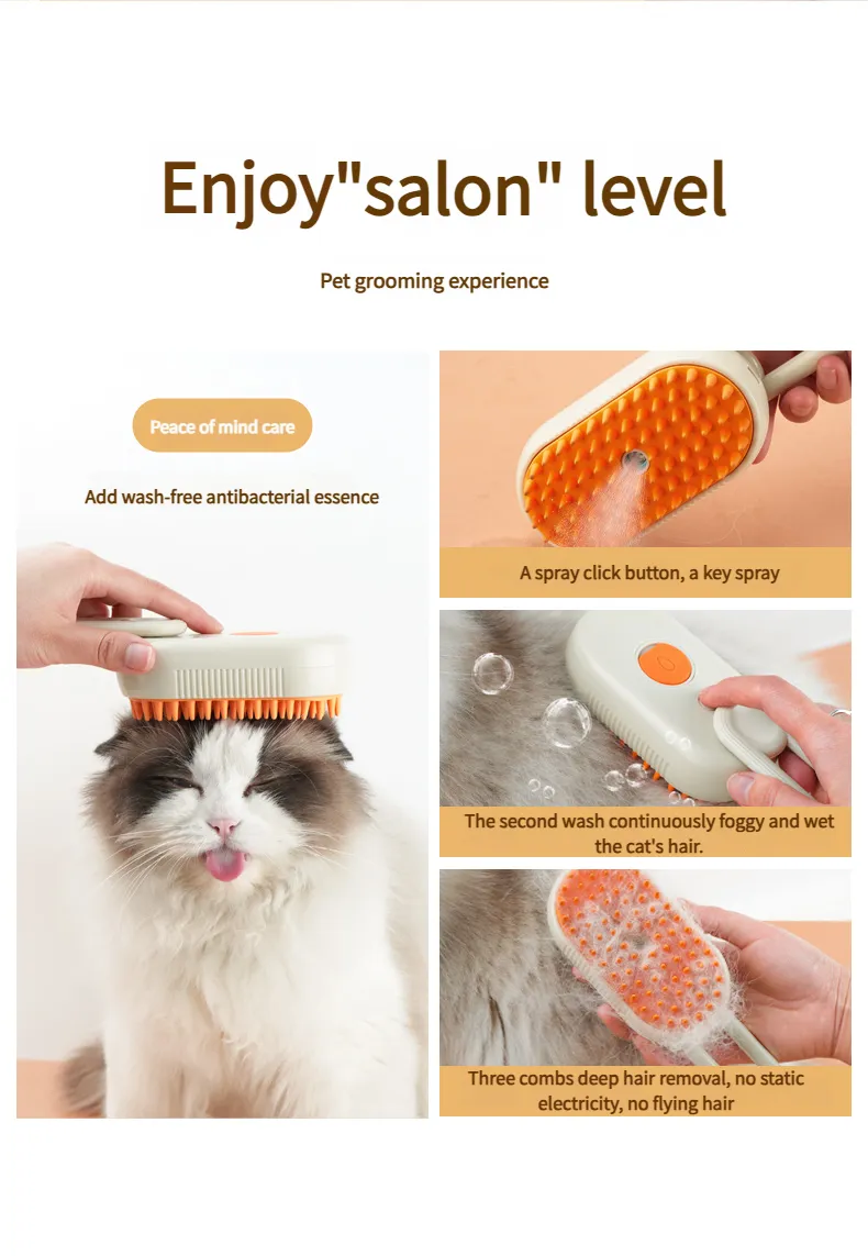 Pet spray massage comb - Pet spray massage comb for dogs Cat spray massage comb with detangler Washable Steam Spray Massage Brush