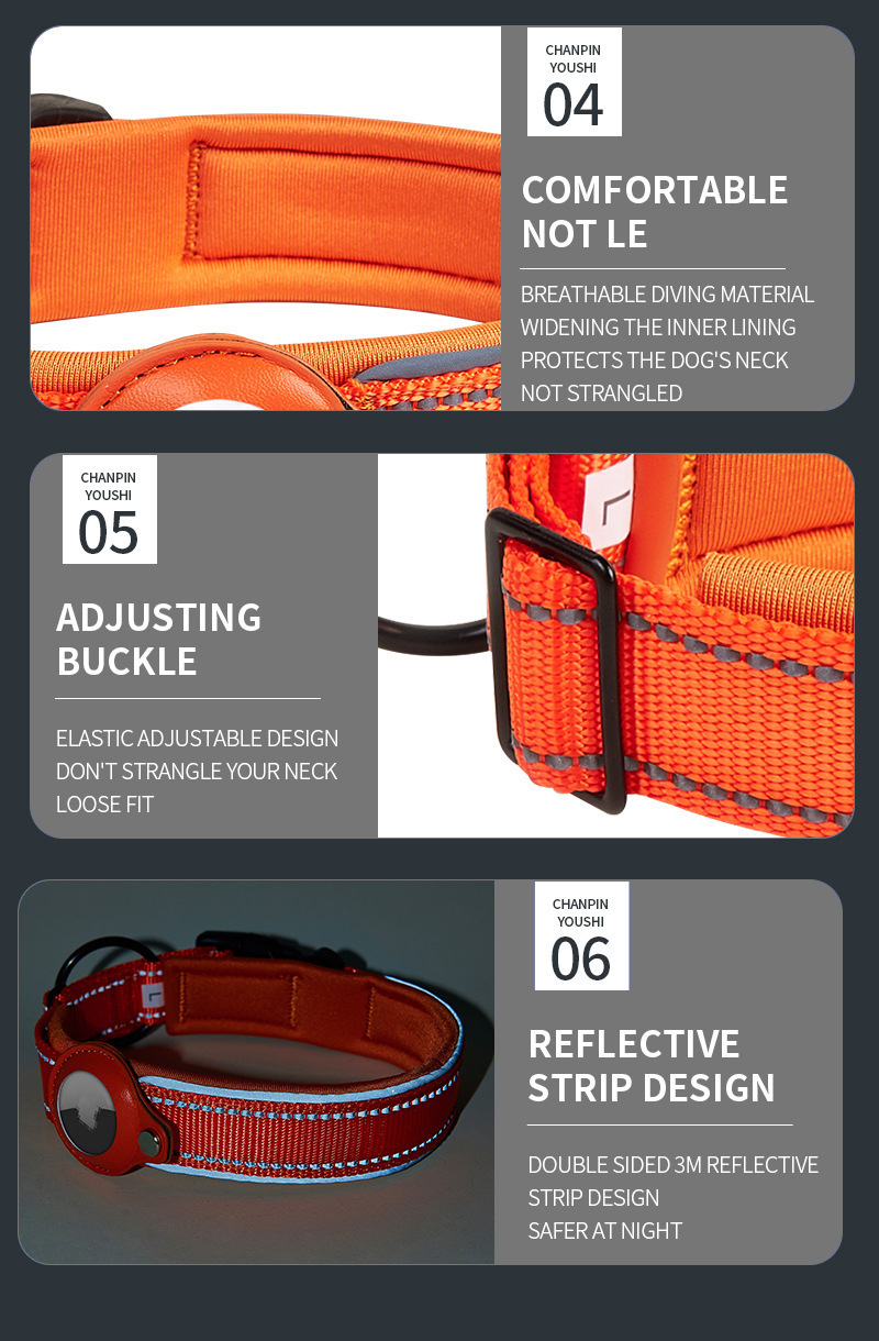 Reflective Apple Air Tag Dog Collar - Dog collar tracker GPS Cat Collar Easy Air Tag Installation