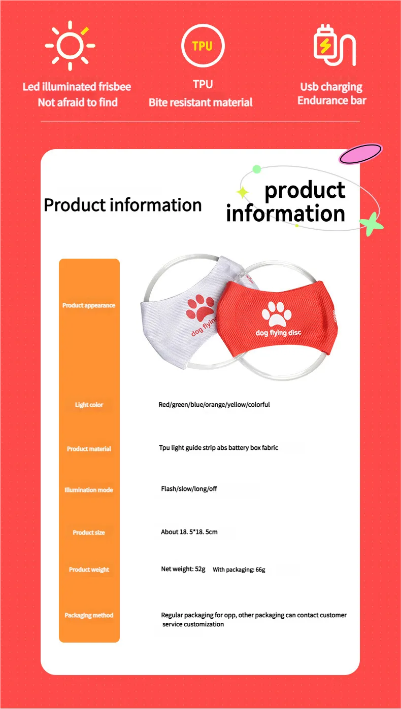 LED frisbee - Pet luminous LED charging frisbee Dog training toy Bite-Resistant for Large Breed Dogs