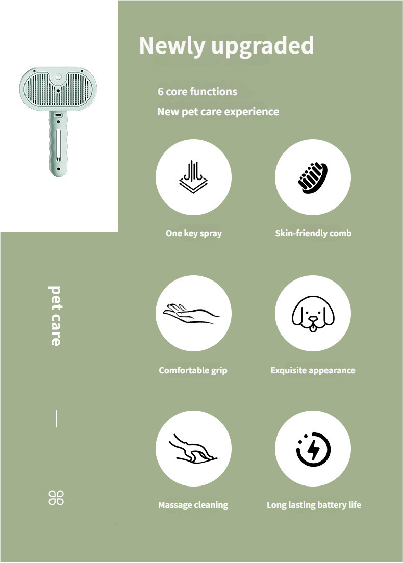 Cat Comb Spray comb - Self Cleaning Steamy Pet Brush for Tangled Fur Relief