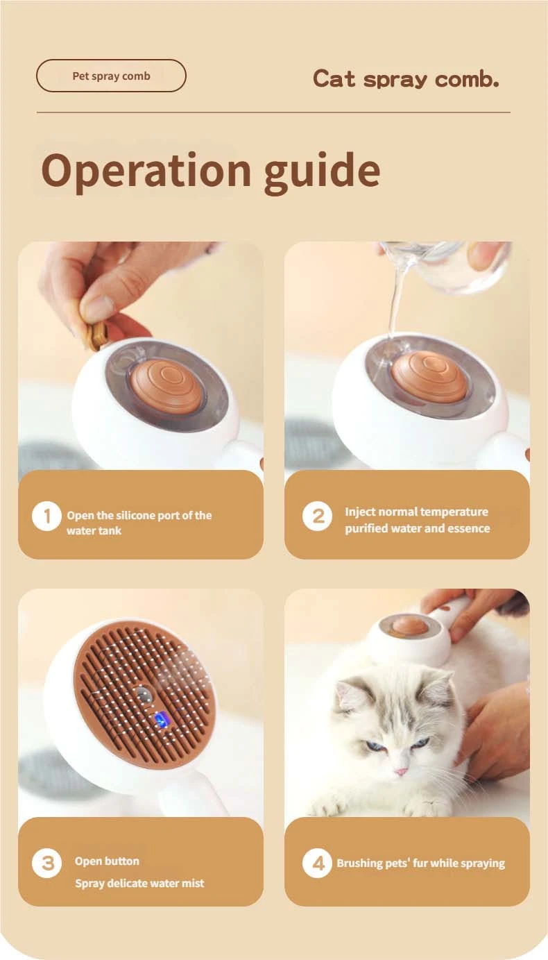 Cat Comb Self Cleaning Spray comb - Steamy Pet Brush Anti-Static Grooming