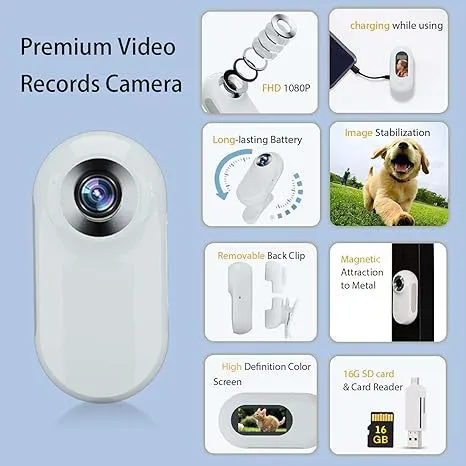 Video mini body cameras - Outdoor sports cameras Cat and dog collar cameras Portable Travel Camera for Pets & Humans