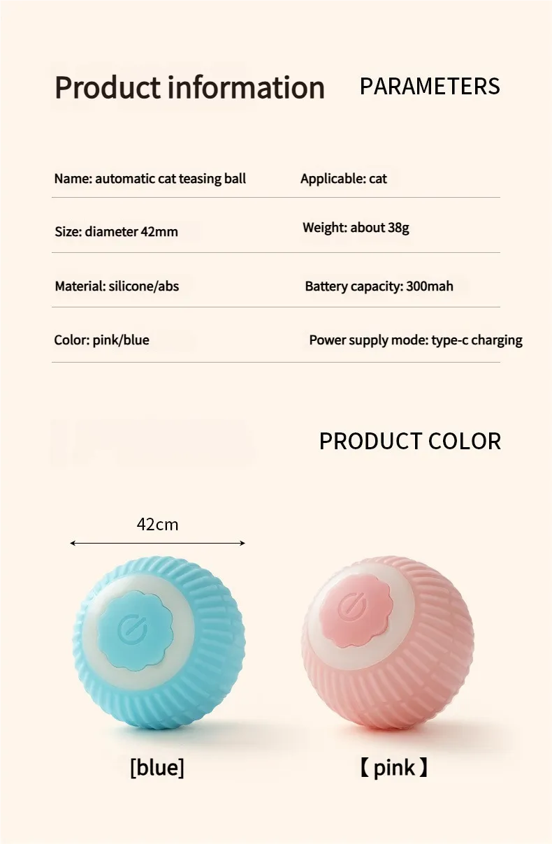 Wloom Cat Ball Pink - Rolling Ball Cat Toy Cat Interactive Toys Automatic Rolling for Indoor Hunting Play