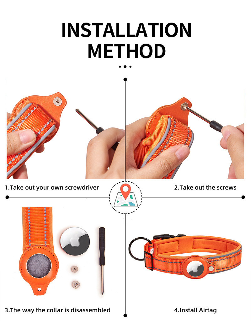 Pet locator dog tracking Reflective - Apple Air Tag Collar Dog collar tracker for Indoor Outdoor Pets