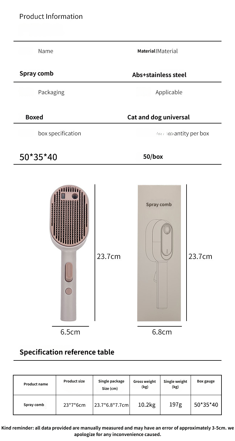 Pet Comb Spray comb - Self Cleaning Steamy Pet Brush for Cats & Small Dogs
