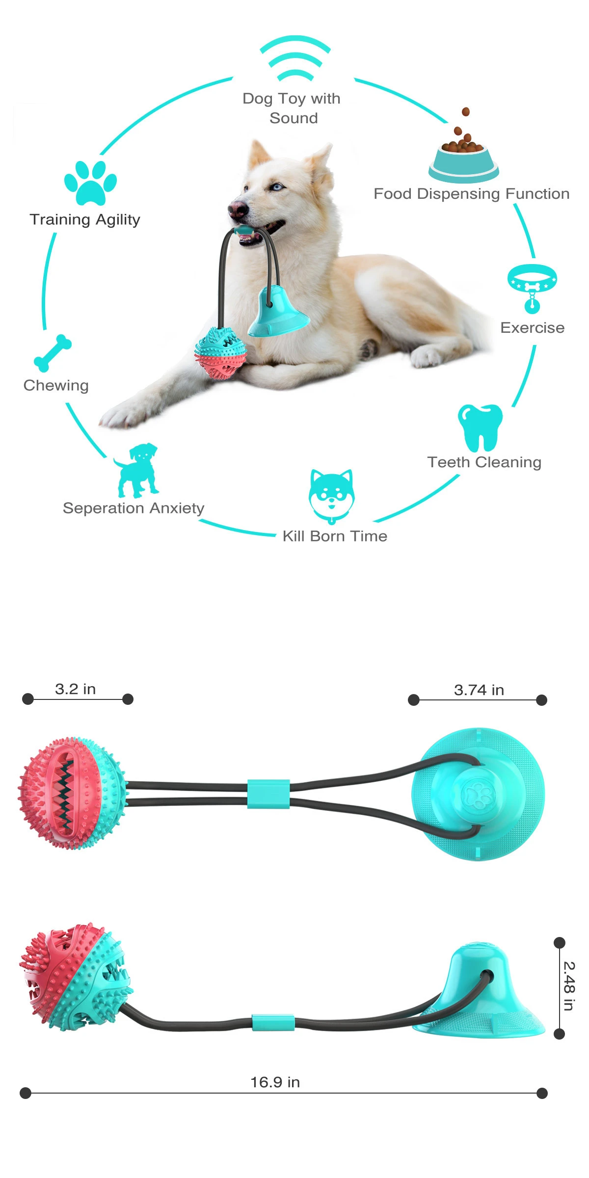 Bento Ball Dog Treat Ball - Dog Interactive Toys for Aggressive Chewers Non-Toxic Food Dispensing Toy