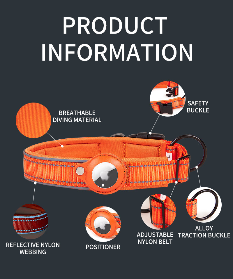 Dog Collar Tracker Apple Air Tag - Reflective GPS Cat Collar Anti-Lost for Kittens & Puppies