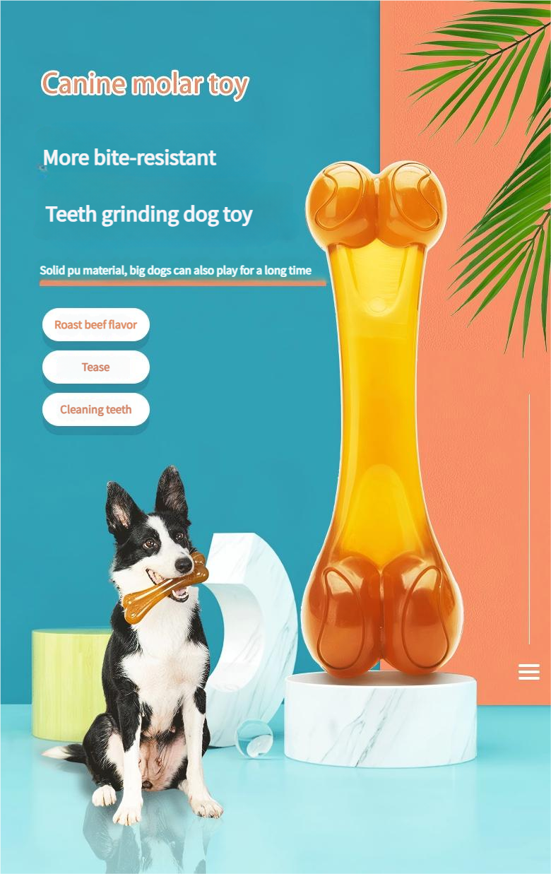 Dog toy - Teething stick PU chewable dog toy for all breeds Beef Flavored Arched Bone for Puppies & Adults