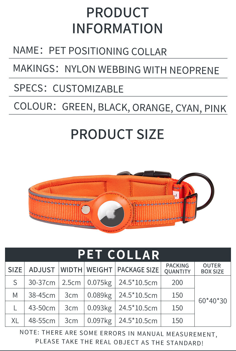 GPS Cat Collar & Dog Collar - Reflective Apple Air Tag Pet locator dog tracking Outdoor Use