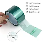 0.06mm Green PET Polyester Tape. It uses PET polyester film as the base material and is coated with high-temperature resistant silicone adhesive. With a thickness of 0.06mm, it can withstand temperatures ranging from 180℃ to 220℃.