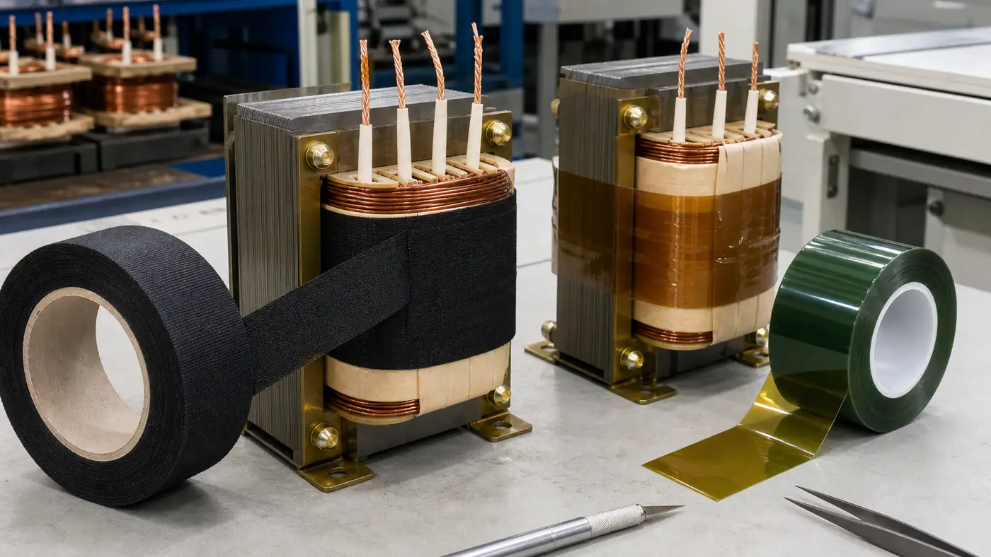 Acetate cloth tape and polyester tape compared on transformer coil insulation