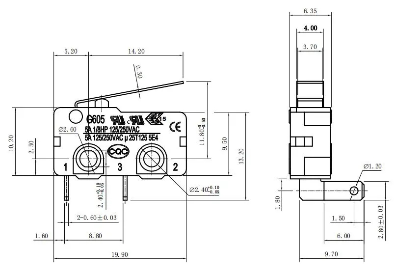miniature micro switch drawing