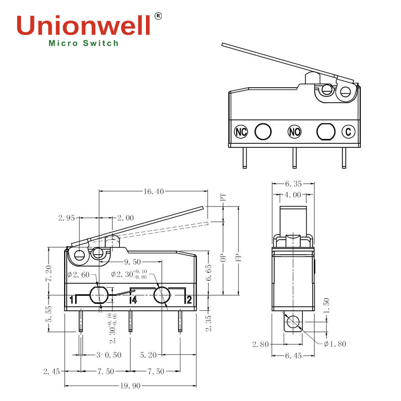 dustproof mini micro switch drawing