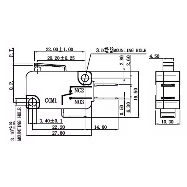 G5T16-R2P200-T285 basic micro switch drawing