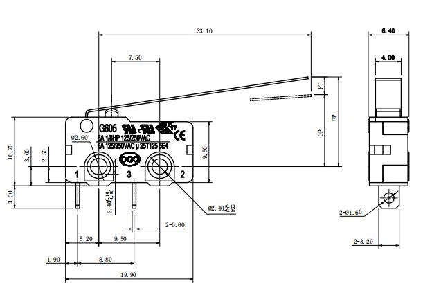miniature micro switch drawing