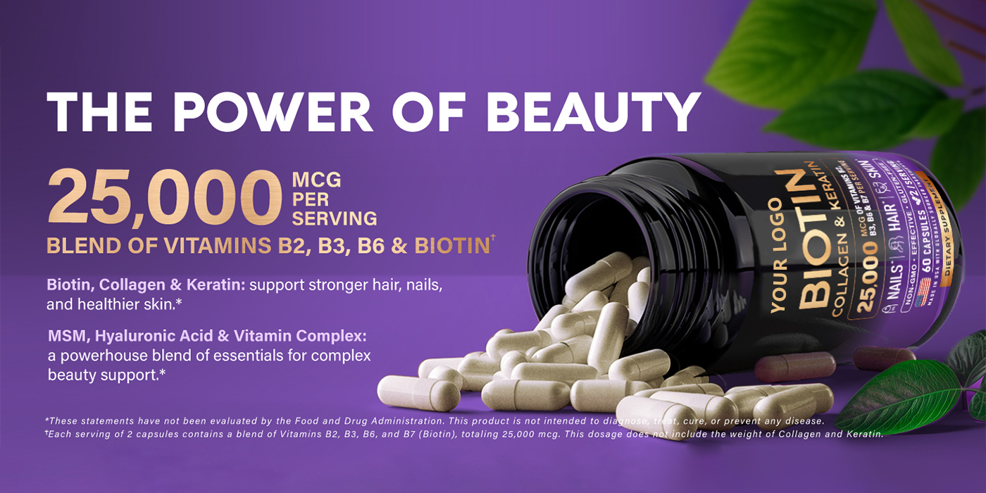 25000 mcg Collagen Keratin Biotin Capsules