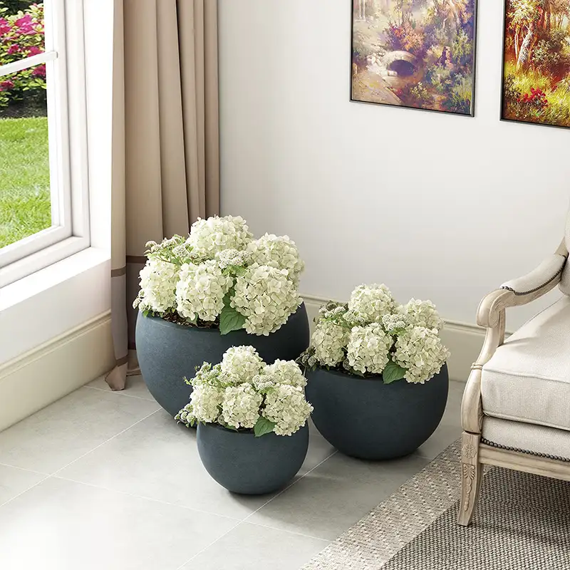 Ronglin dark grey round planter set