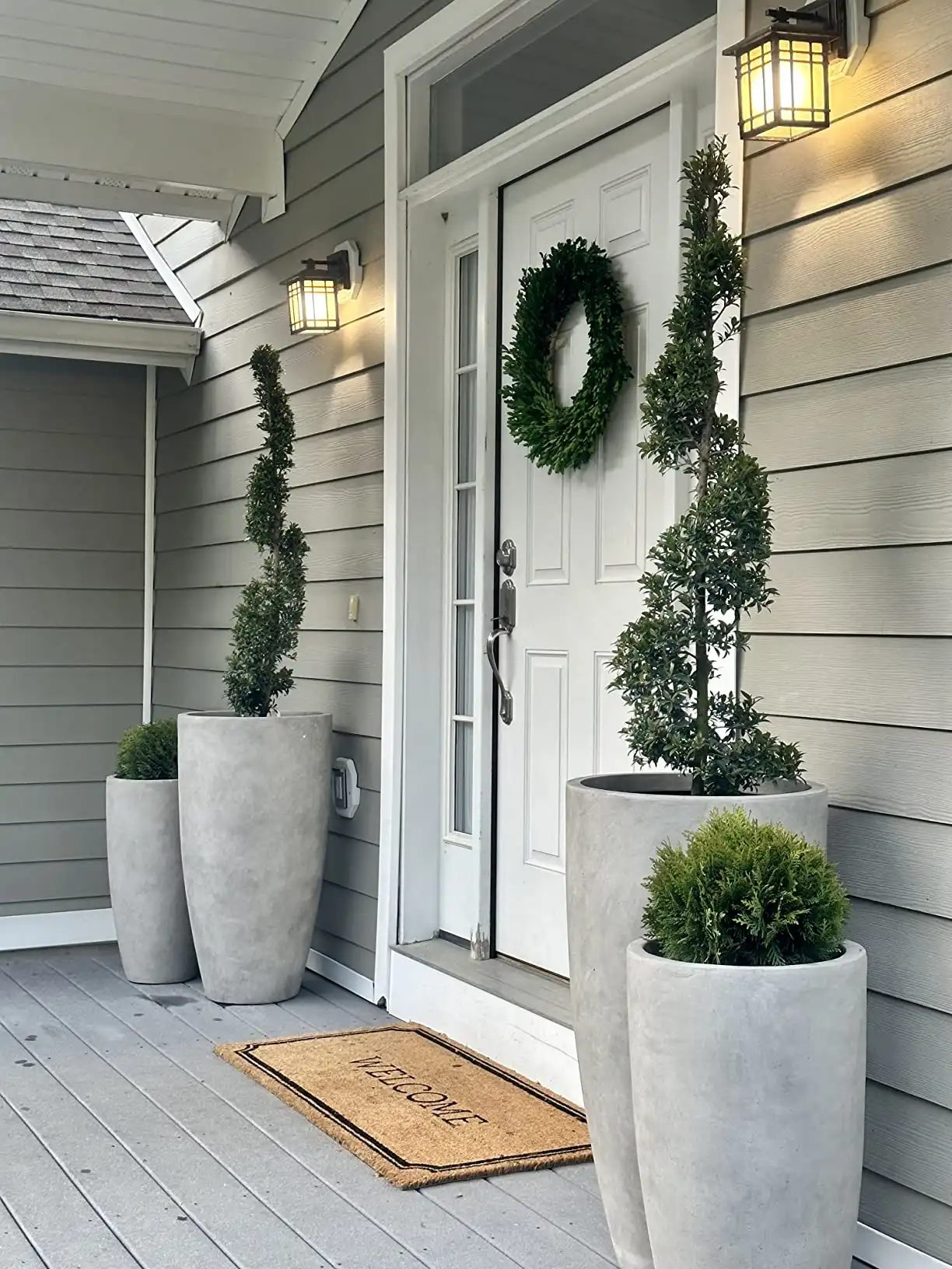 Tall gray GRC plant pots for commercial entrance and garden decoration