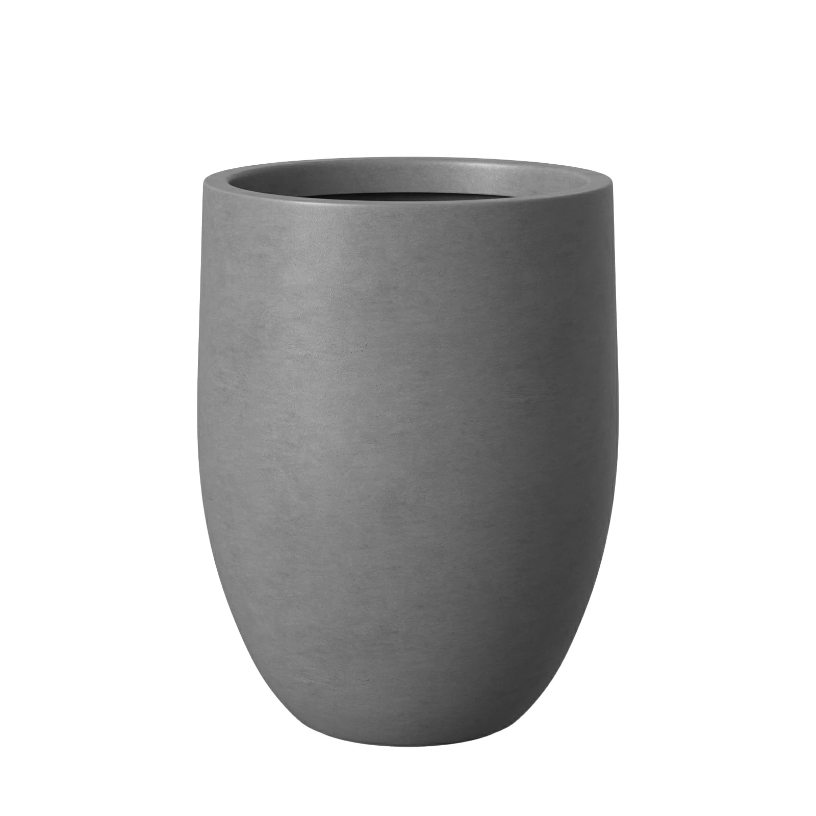 RC-1016EF oversized tall round GFRC planter in a gray finish on a white background