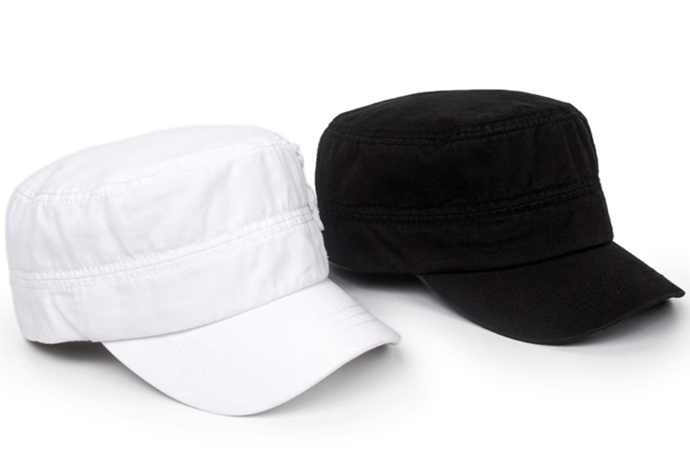 A bold fusion of edgy design and retro charm! These statement-making hats feature a sleek flat crown for a modern silhouette, accented with industrial rivet details and a zipper embellishmet for an urban, avant-garde twist.