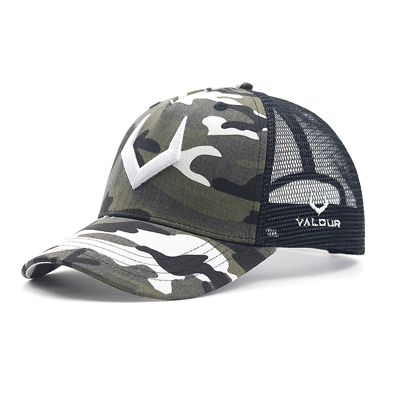 A camo cap with an embroidered logo is a unique and stylish piece of headwear. The cap itself features a camouflage pattern, which is typically inspired by military designs and consists of a blend of earthy tones like greens, browns, and grays.