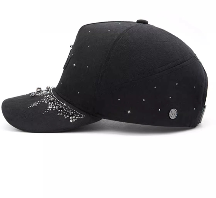 This is a very trendy custom embroidered cap.The forehead is covered with shiny artificial stone, exuding a strong sense of fashion.Fashion caps are not just about style; they also offer functionality. They can be adjusted to fit different head sizes, This ensures a comfortable and secure fit for everyone.